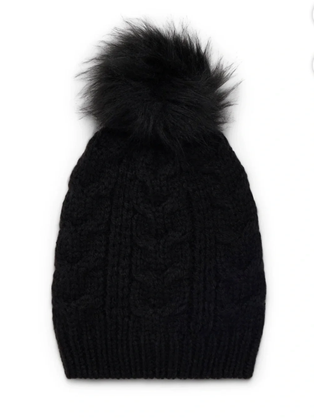Women's Cable Pom-Pom Beanie Hat Black Winter